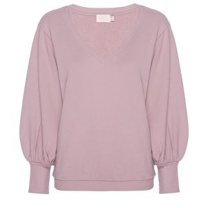 Nation LTD Neva Puff Sleeve V-Neck Sweatshirt in Flirt Top Size Medium